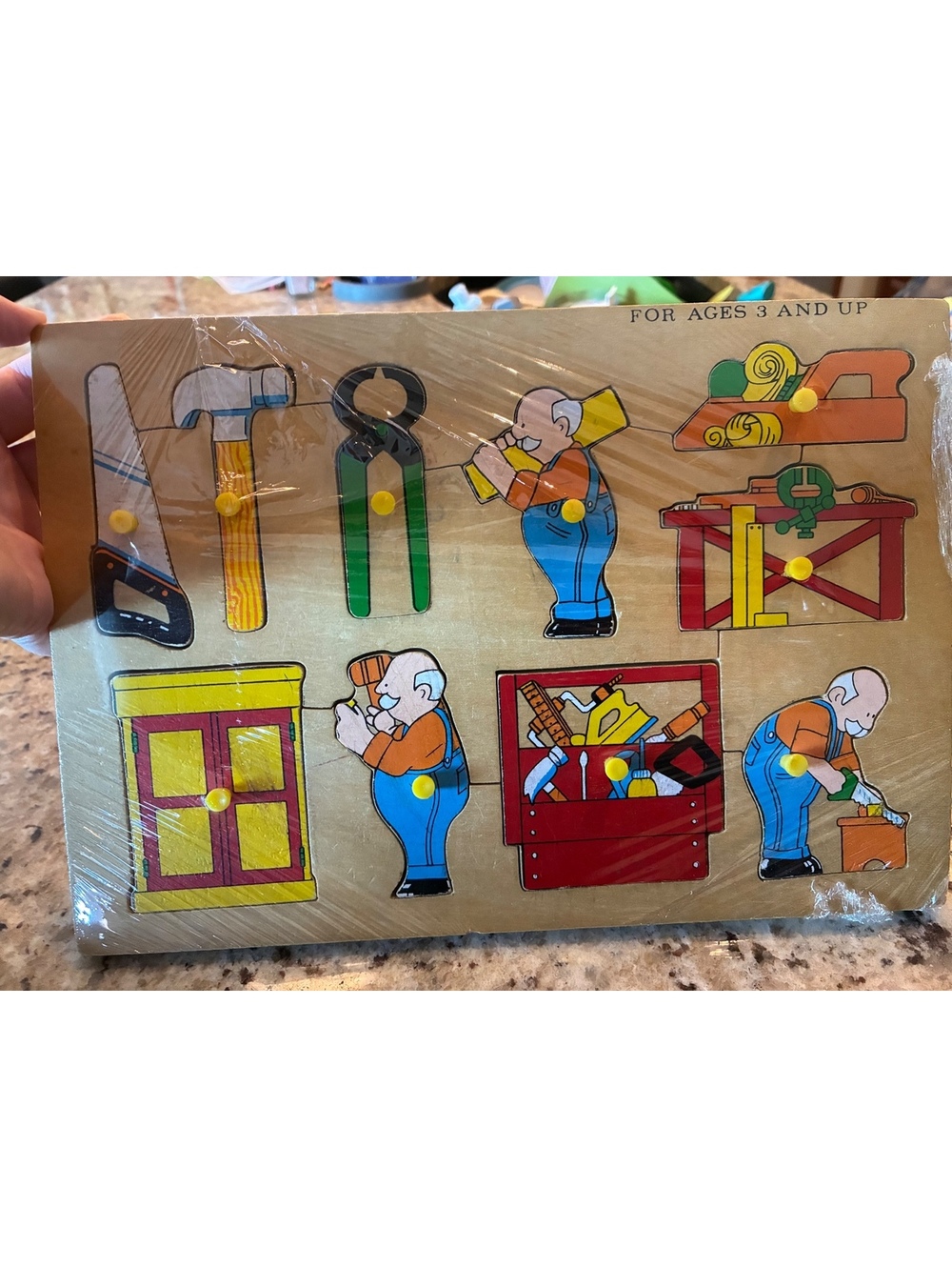 Vintage “Grandpa’s Tools” Wooden Carpenter Peg Puzzle